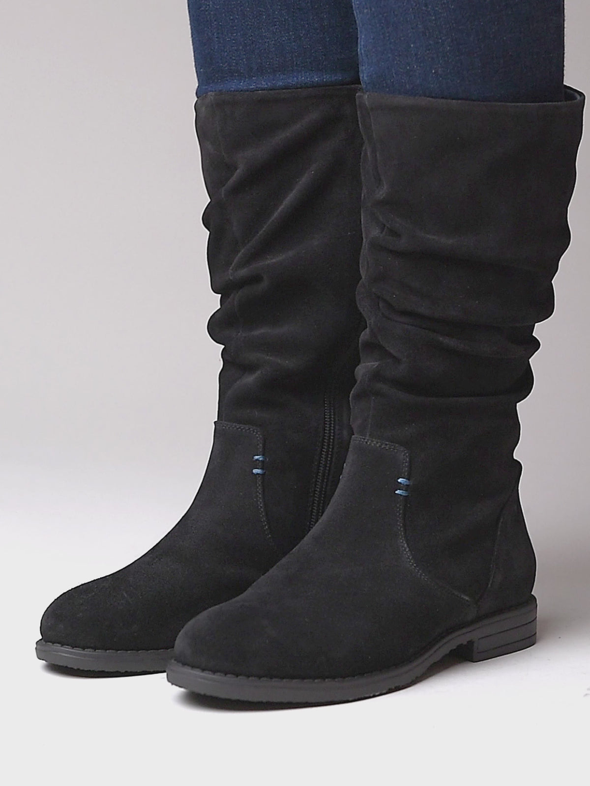 Black ruched suede mid-length boots - GLACIER SUEDE 2 BLACK