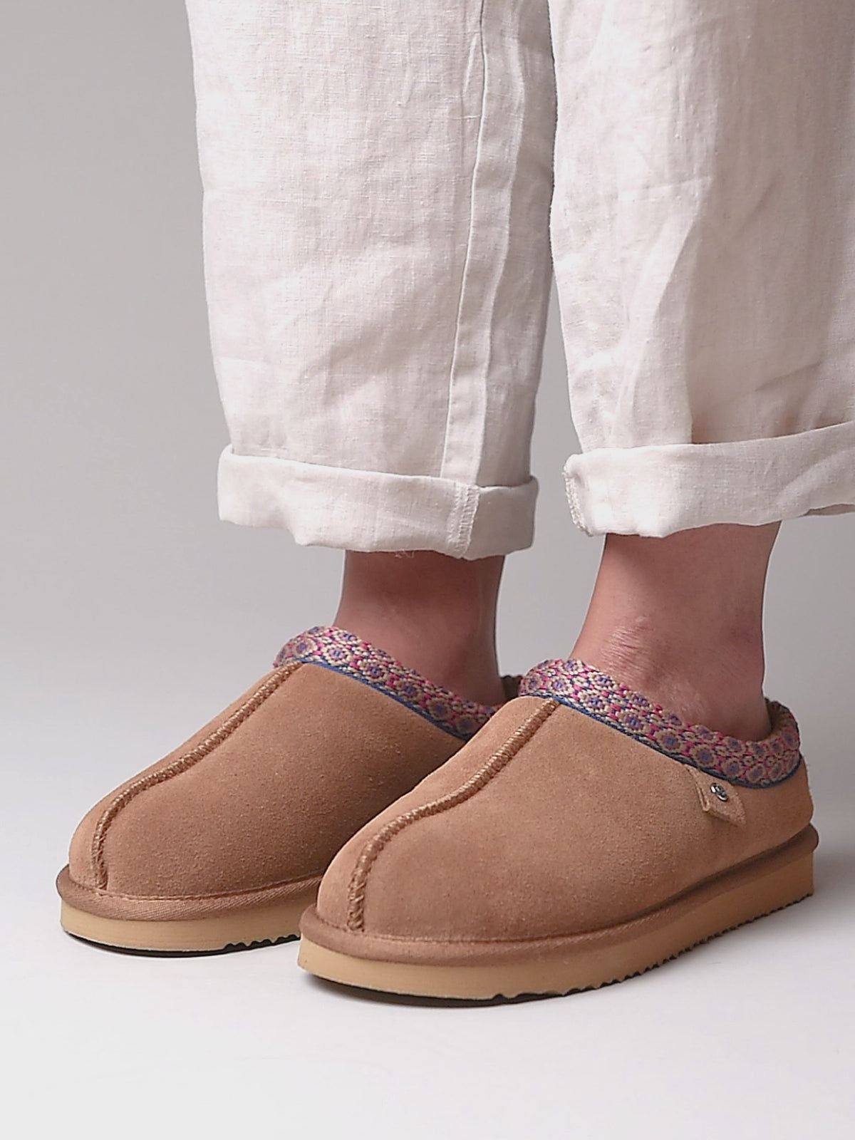 Brown slip on sheepskin slipper - KIMOTO 2 TAN