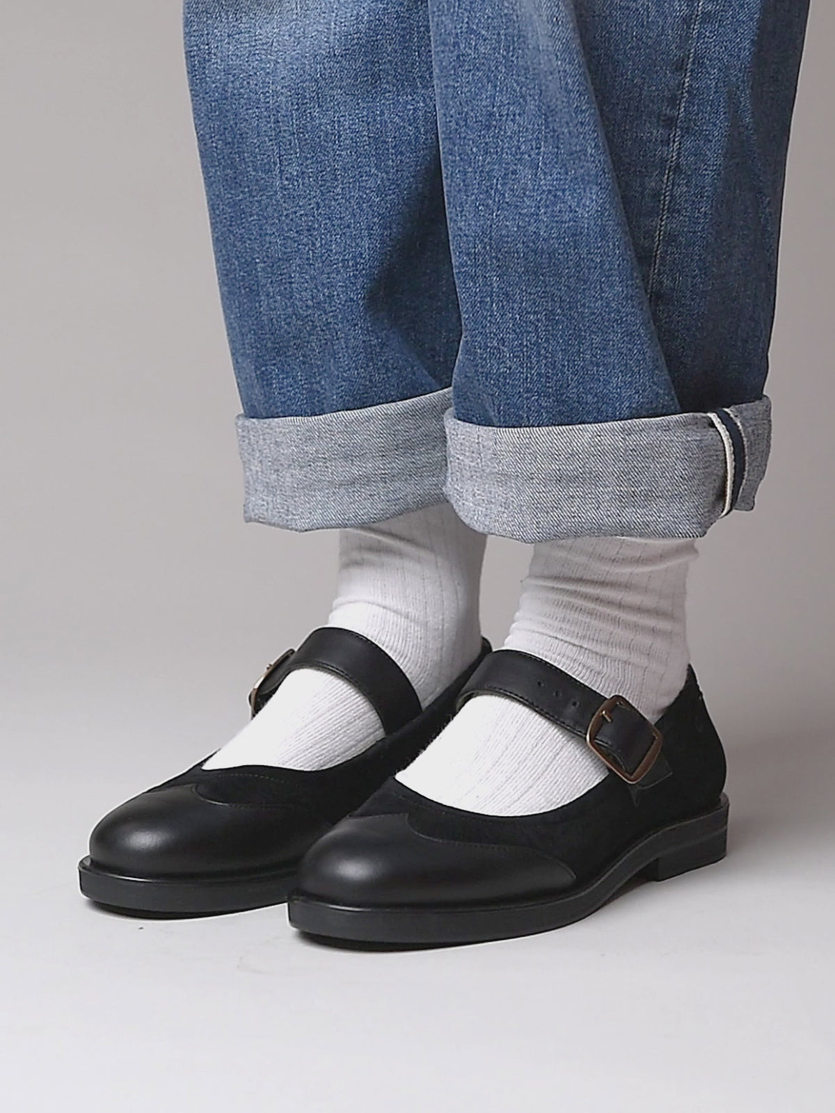 Black Mary-jane style leather shoes - FORSTER BLACK LEATHER /SUEDE