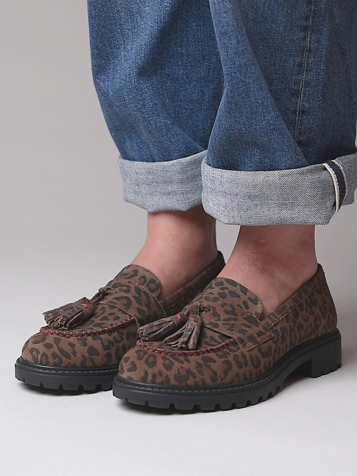 Brown dual-fit penny loafer - BLOOMER BROWN LEOPARD PRINT SUEDE