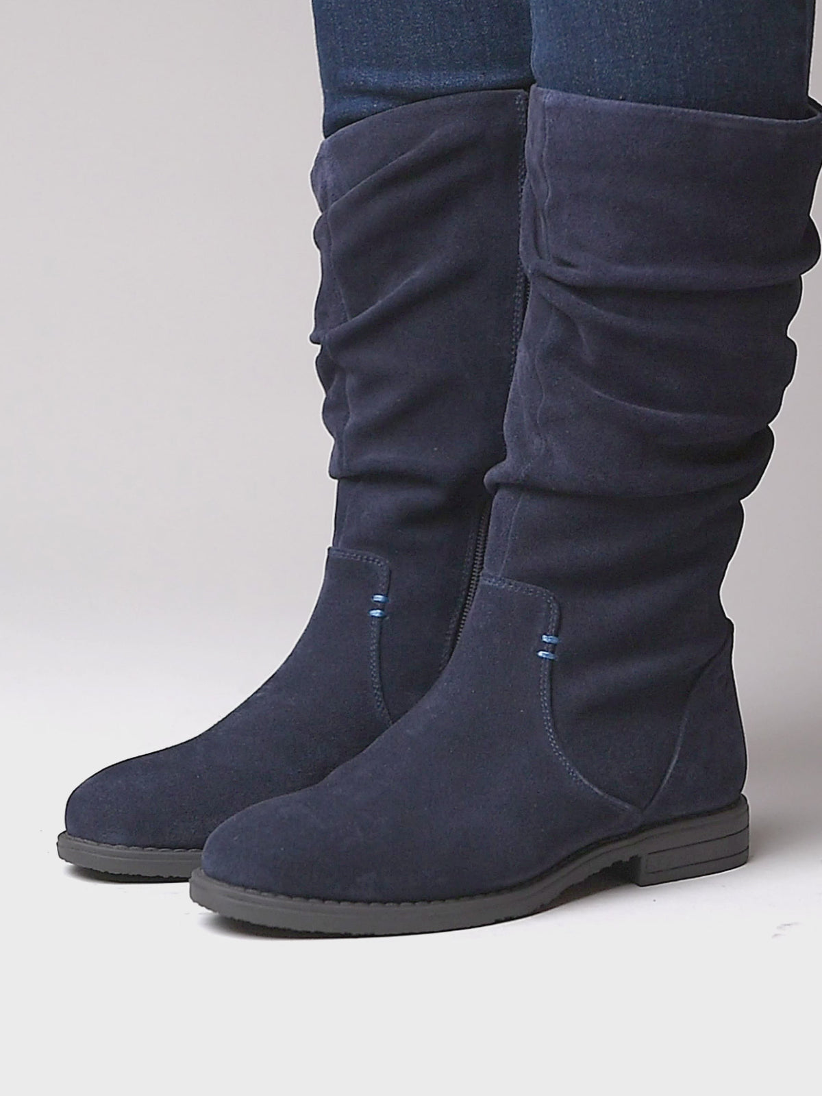 Blue ruched suede mid-length boots - GLACIER SUEDE 2 INDIGO