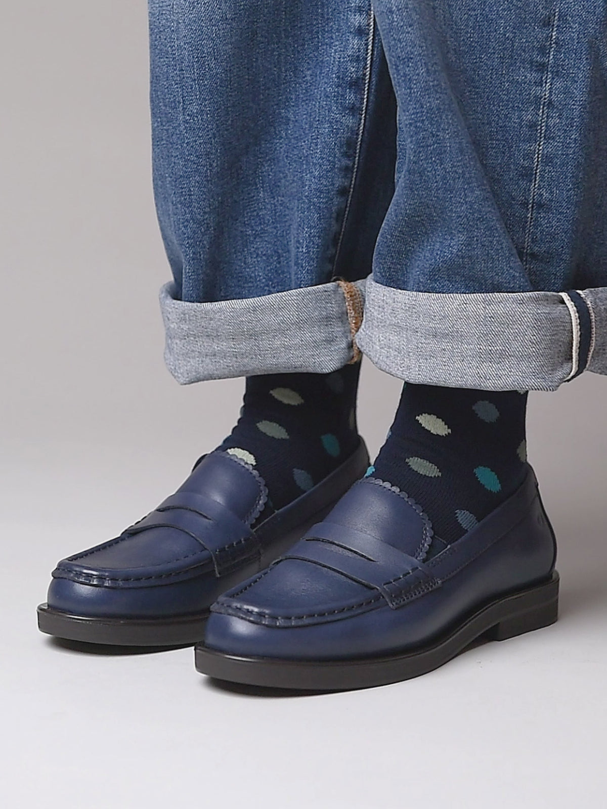 Blue leather loafers with metal heel trim - PRION INDIGO LEATHER