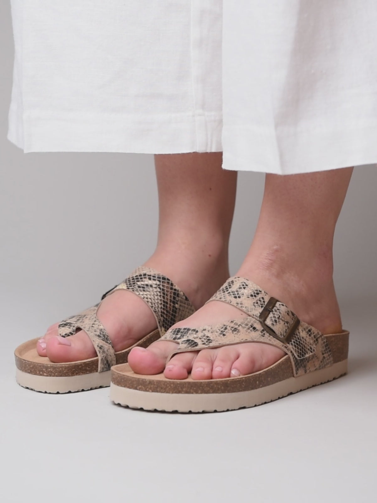 Animal print cork toe loop sandals - WILMA BOLD SNAKE PRINT