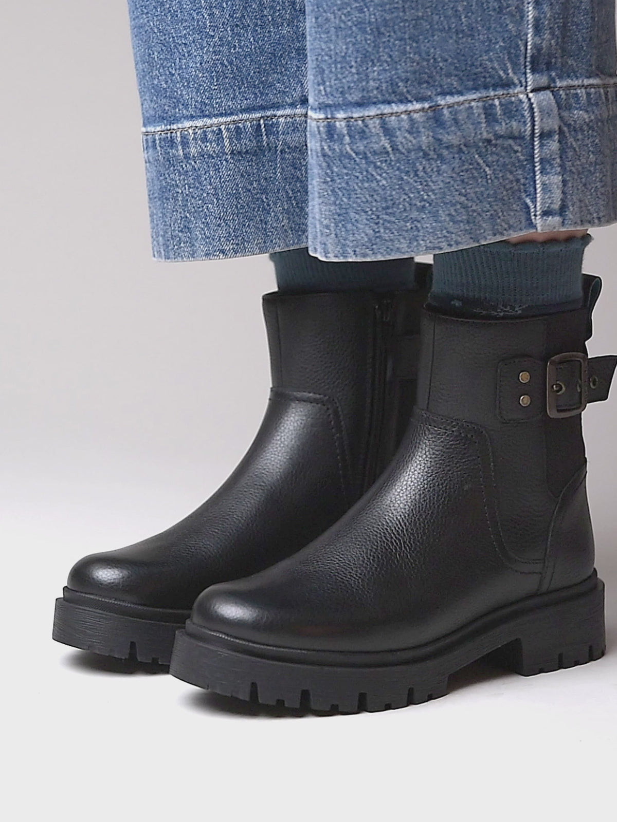 Black chunky biker boot - SEAMOUNT BLACK LEATHER