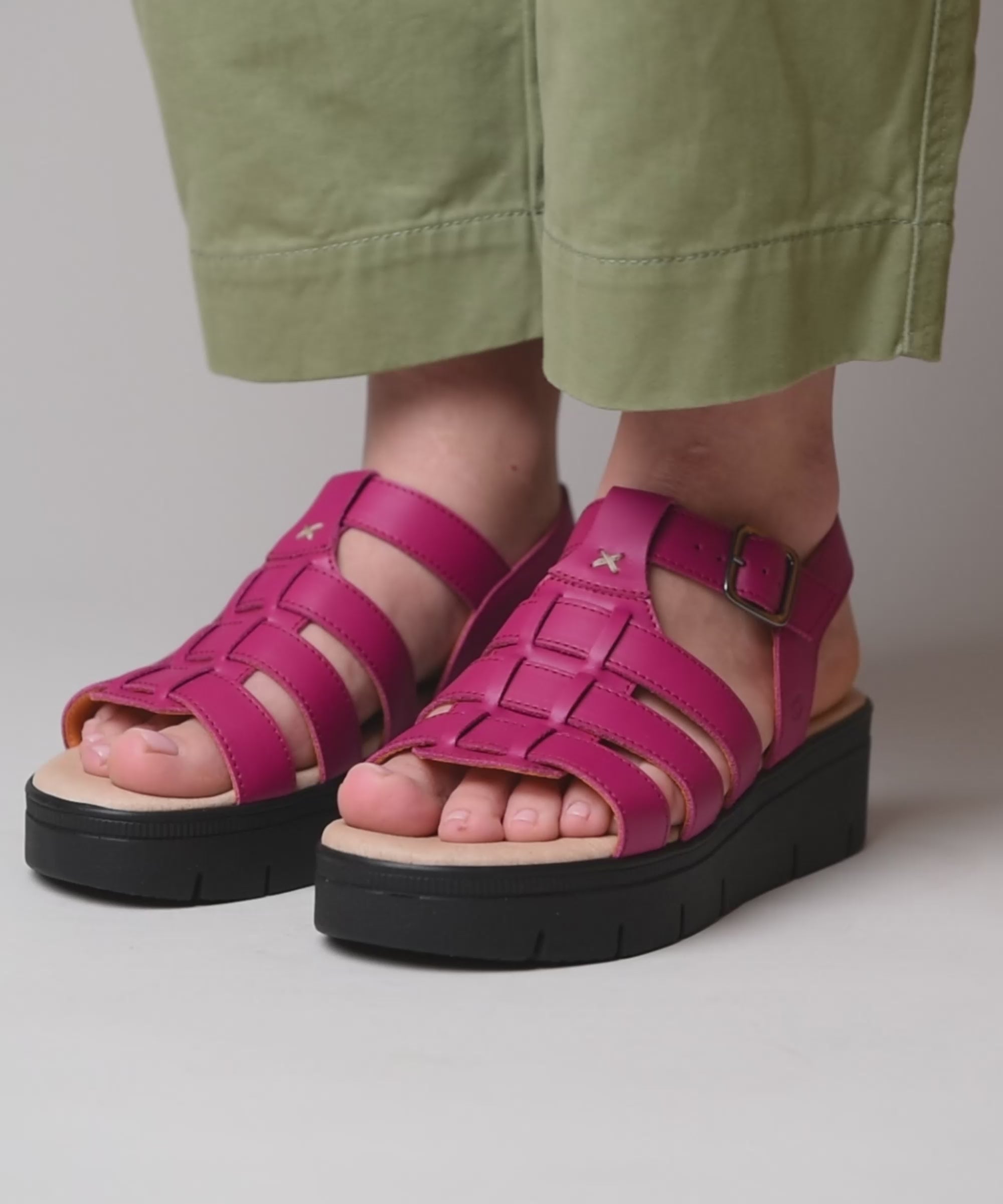 TULSA FUCHSIA PINK LEATHER | Pink platform gladiator sandals