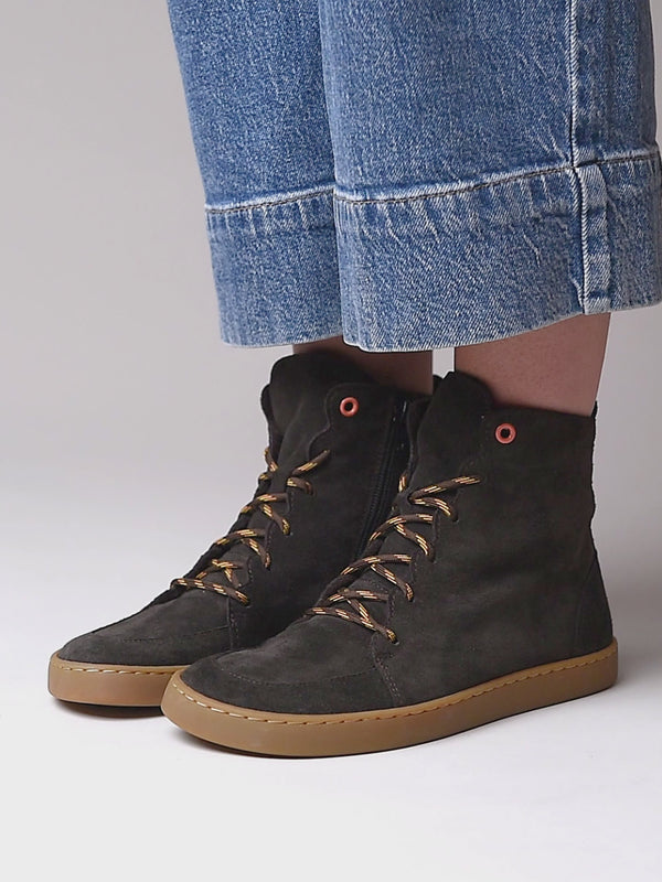 Brown flexible warmlined barefoot boots - COOMB BROWN SUEDE