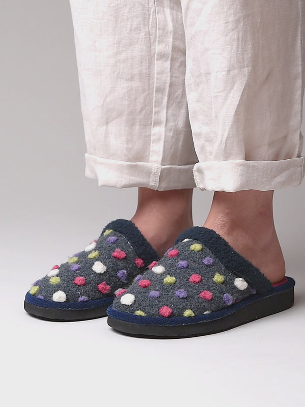 Blue colourful spotty mule slippers - MALIA 2 INDIGO