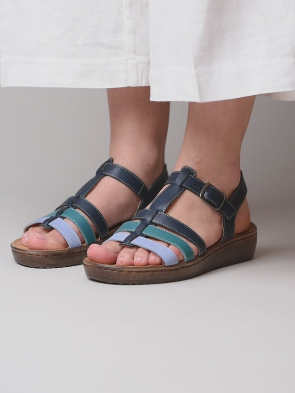Blue platform wedge strappy sandals - PARADAS INDIGO/BLUE MULTI LEATHER