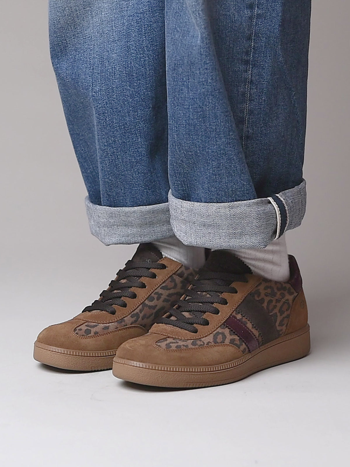 Brown / Animal Print colourful and metallic fashion trainers - JESS PECAN LEOPARD PRINT SUEDE