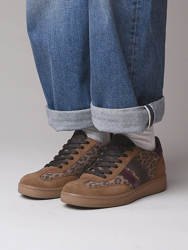 Brown / Animal Print colourful and metallic fashion trainers - JESS PECAN LEOPARD PRINT SUEDE