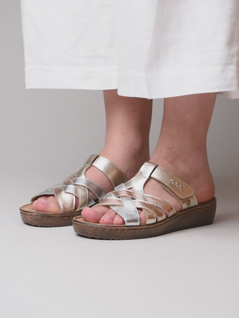 Metallic multi-coloured slip on sandals - ZAHARA METALLIC MULTI LEATHER