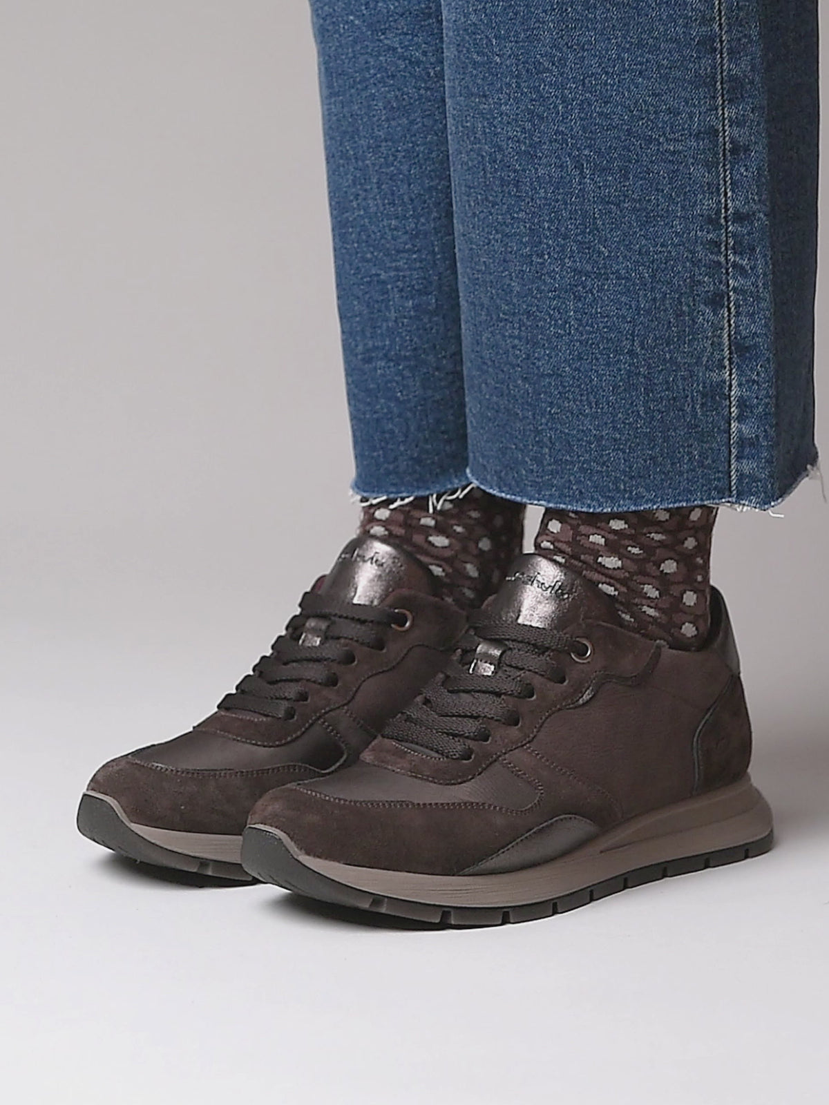 Brown lace up mesh panel trainers - TERESA BROWN SUEDE/NUBUCK
