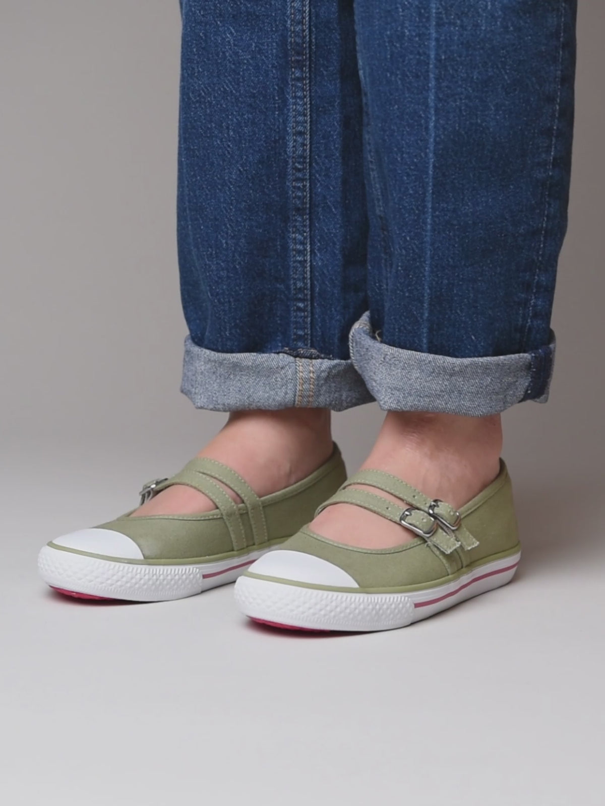 Green double strap ballerina style trainer - MARZIO LICHEN GREEN