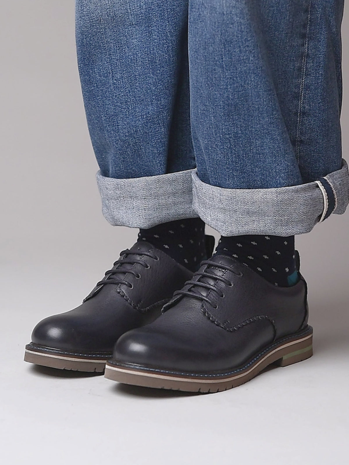 Blue smart scalloped-edge leather Derbys - RAFFLESIA INDIGO LEATHER