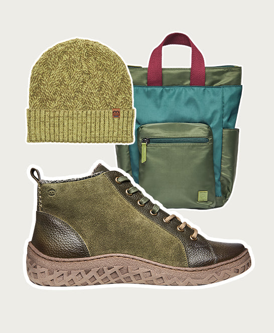 Green faux fur, tread-soled ankle boots - RADCLIFFE OLIVE GREEN LEATHER/SUEDE