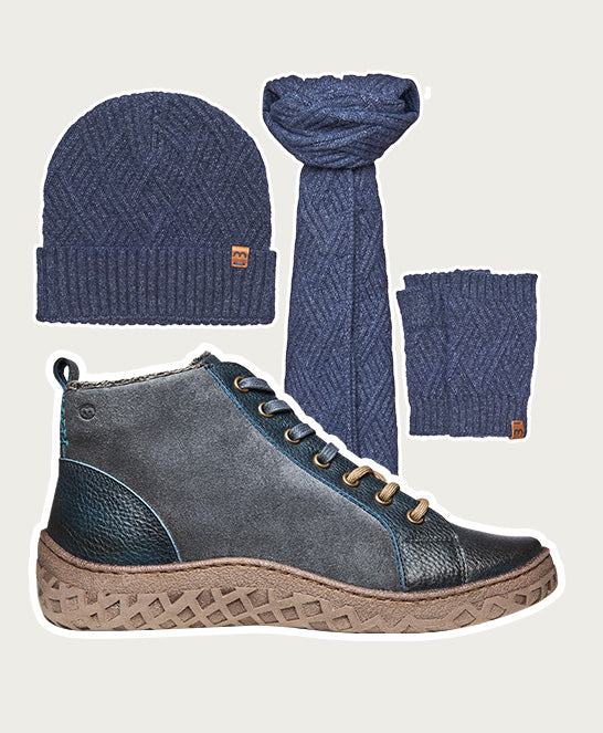 Blue faux fur, tread-soled ankle boots - RADCLIFFE INDIGO LEATHER/SUEDE