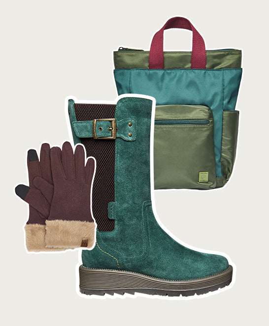 Green mid-calf elasticated boot - RANNOCH PINE GREEN SUEDE