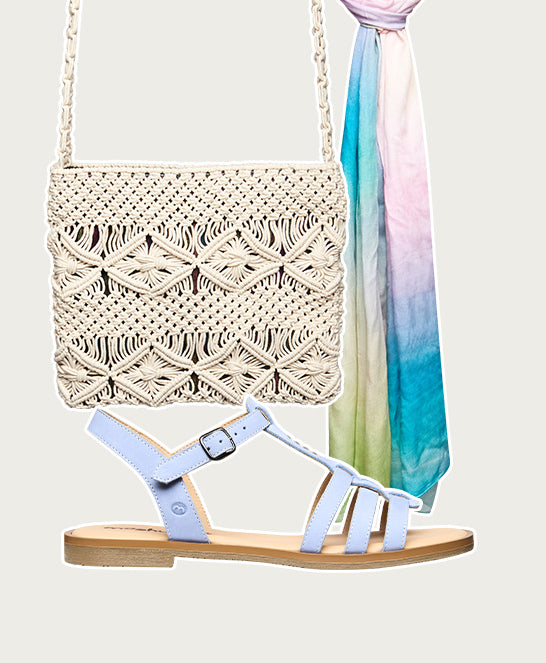 Blue strappy leather t-bar sandals - SALTERN CORNFLOWER BLUE NUBUCK
