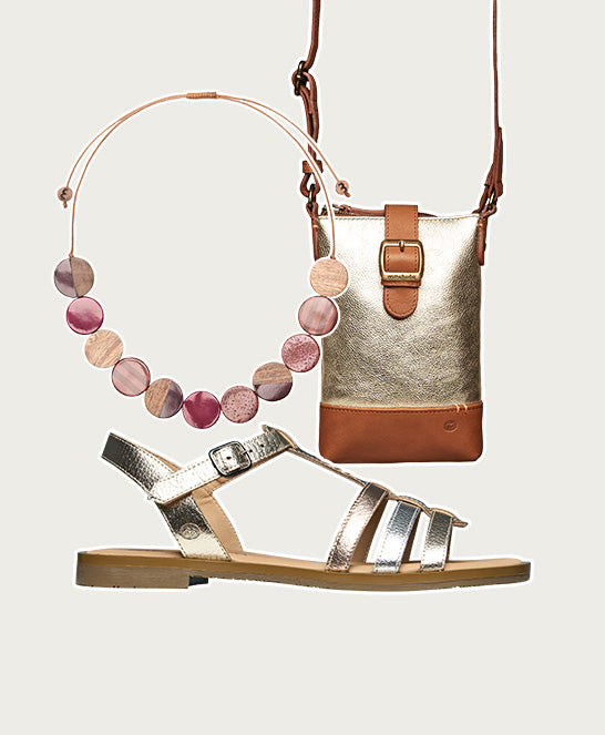 Metallic strappy leather t-bar sandals - SALTERN METALLIC M