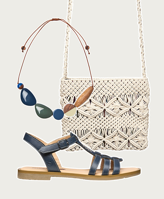 Blue strappy leather t-bar sandals - SALTERN INDIGO LEATHER
