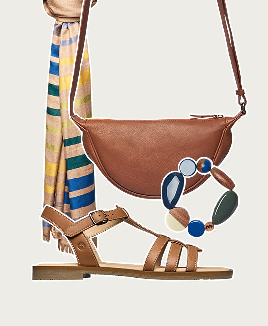 Brown strappy leather t-bar sandals - SALTERN TAN