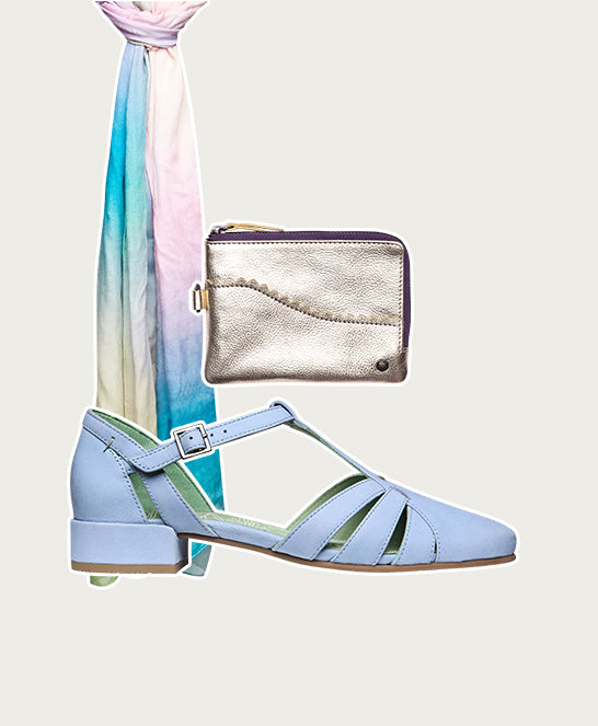 Blue almond-toe vintage style shoes - SAYURI CORNFLOWER BLUE NUBUCK