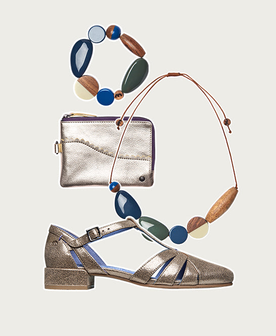Metallic almond-toe vintage style shoes - SAYURI SILVER METALLIC LEATHER