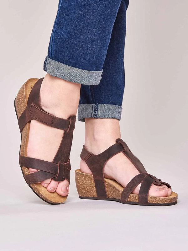 Brown T-bar wedge sandals - ILHA CHOCOLATE