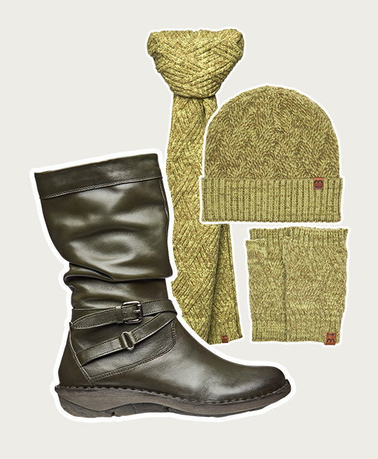 Green slouchy mid-length leather boots - TEACAKE OLIVE GREEN LEATHER