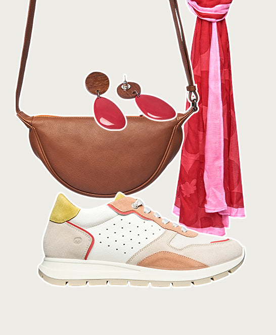 White lace up mesh panel trainers - TERESA WHITE/PAPAYA LEATHER