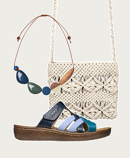 Blue multi-coloured slip on sandals - ZAHARA INDIGO MULTI LEATHER